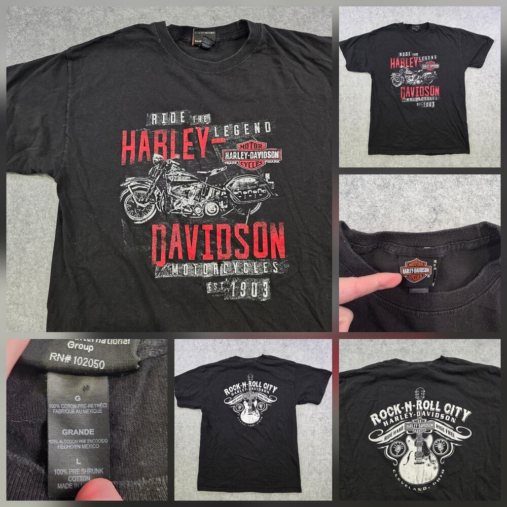 Harley Davidson Motorcycles T Shirt Mens Large Black Ride The Legend Guitar